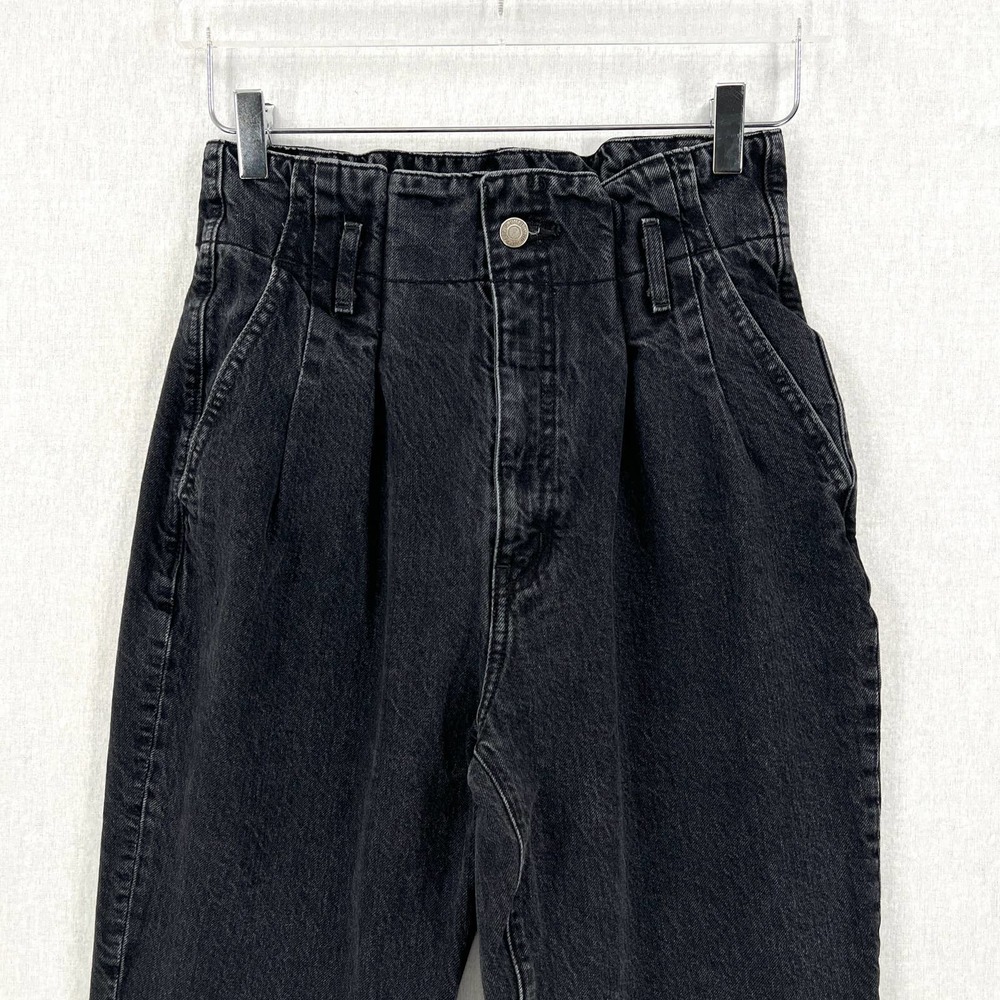 ABERCROMBIE & FITCH Mom Jeans Womens 27 4 Black High Rise Paperbag Tapered Raw - Picture 4 of 14